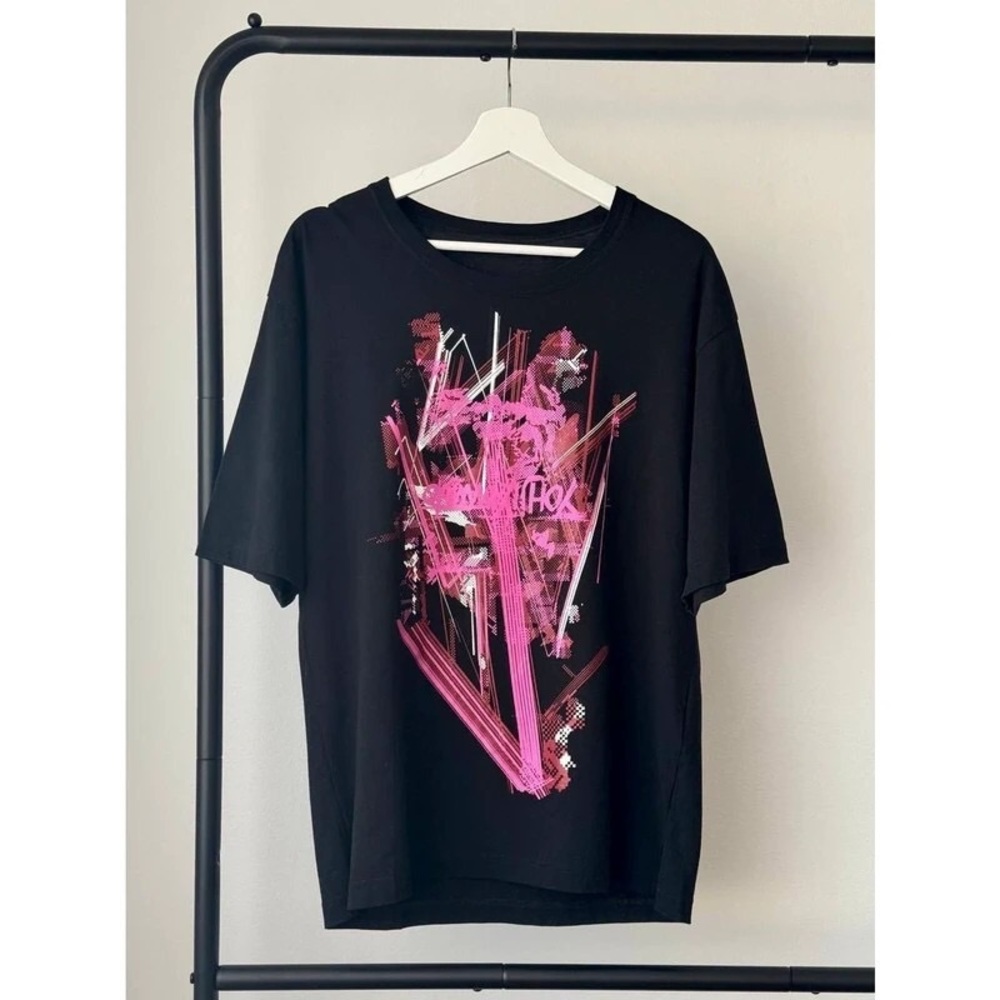 Yohji Yamamoto Black Tee with Pink Abstract Design
